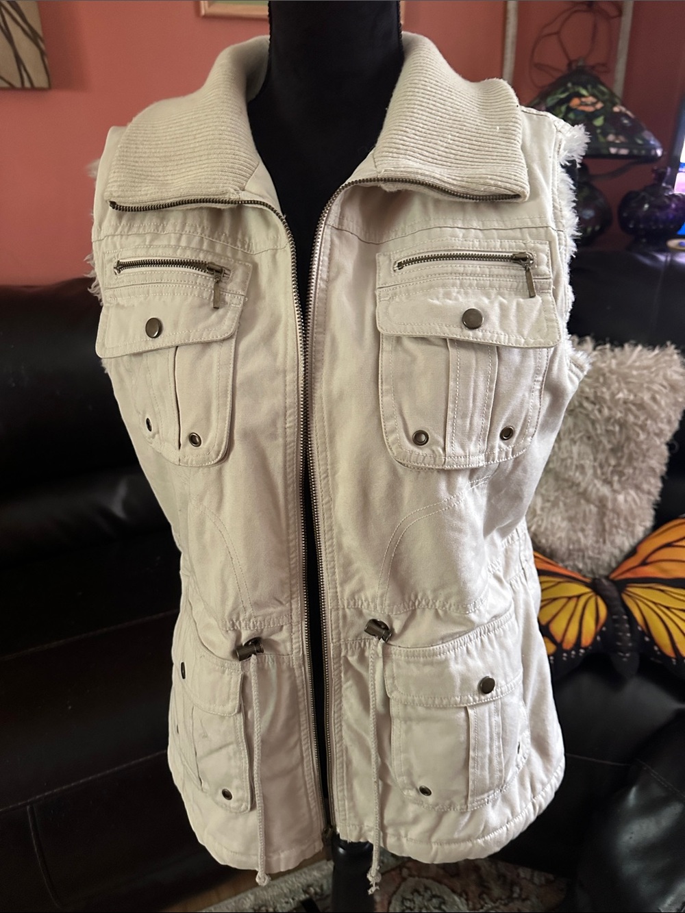 Faded Glory Cream Utility Vest with Multiple Front Pockets
